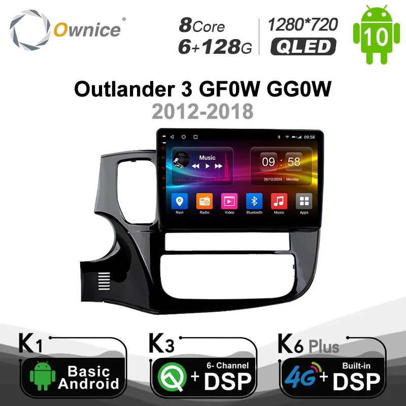 6G+128G Ownice Android 10.0 Automobilio DVD Grotuvas GPS Navigacija Mitsubishi Outlander 2013 -2017 2018 4G LTE DSP SPDIF 1280*720