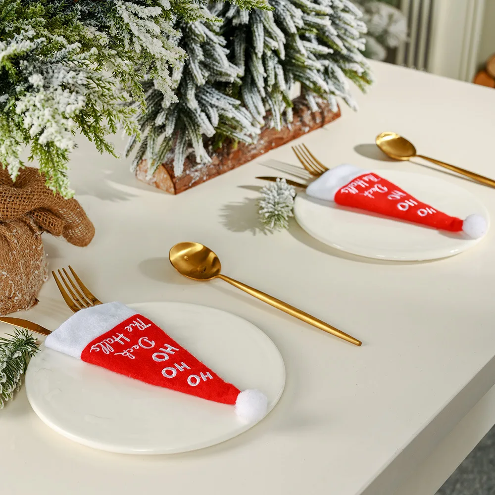 5VNT Kalėdų Dekoratyviniai Indai Mini Kepurės Kišenėje Peilį, Šakutę, Šaukštą Turėtojai Kalėdų Stalo Dekoracija Namuose Kalėdos Prekes
