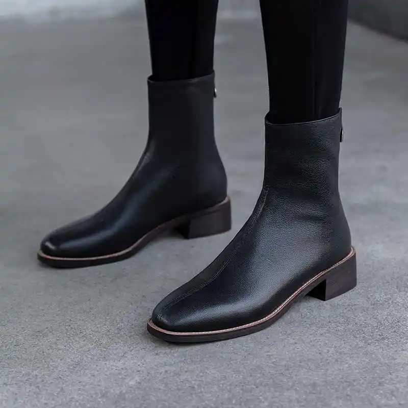 Krazing Puodą Europos stiliaus natūralios odos laisvalaikio mada moterims, batai, suapvalinti tne med kulniukai atgal Užtrauktuką žiemos batai L16