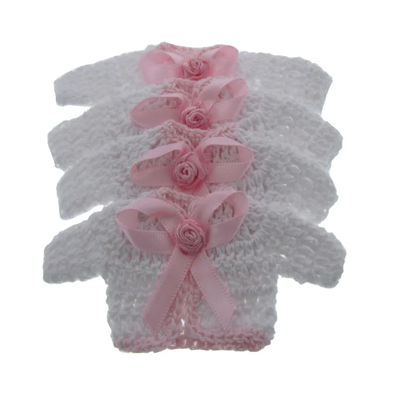 12Pcs miniatiūriniai nėrimo megztinis gėlių juostelės kūdikių dušas krikšto amatų dekoracijos 5.0 x 9.5 cm