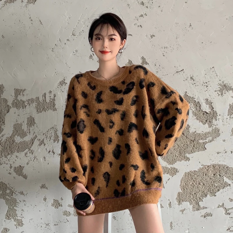 Derliaus Leopard Kitted Džemperis Moterims Žiemos Bjaurusis Džemperis Moterų Atsitiktinis Prarasti Gatvės Korėjos Megztinis Džemperis Moterims 2020 Naujas