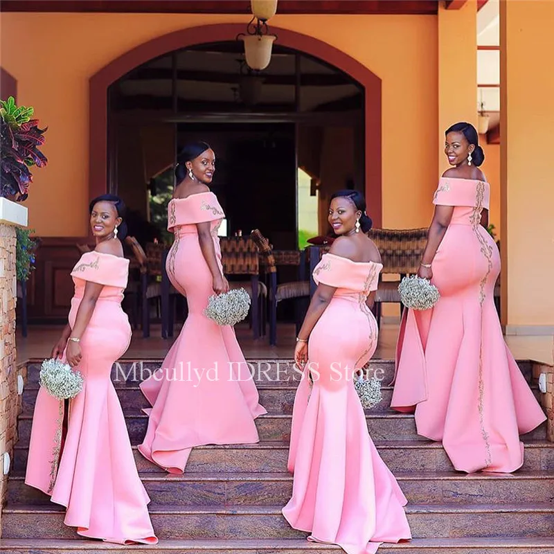 Afrikos Undinė Bridesmaid Dresses Ilgai 2021 Aplikacijos, Nėrinių Rožinė Tarnaitė Garbės Suknelė Moterims Pigūs Plius Dydis Vestuvių Suknelė Svečias