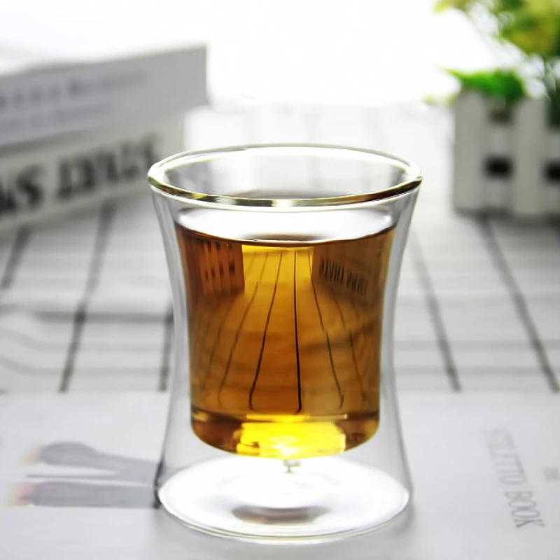 200ML dvigubo sluoksnio stiklo arbatos puodelis Kinų stiliaus paprastas skaidrios sultys taurės Izoliuoti rankų darbo arbata nustatyti Šalto geriamojo Kavos puodelis