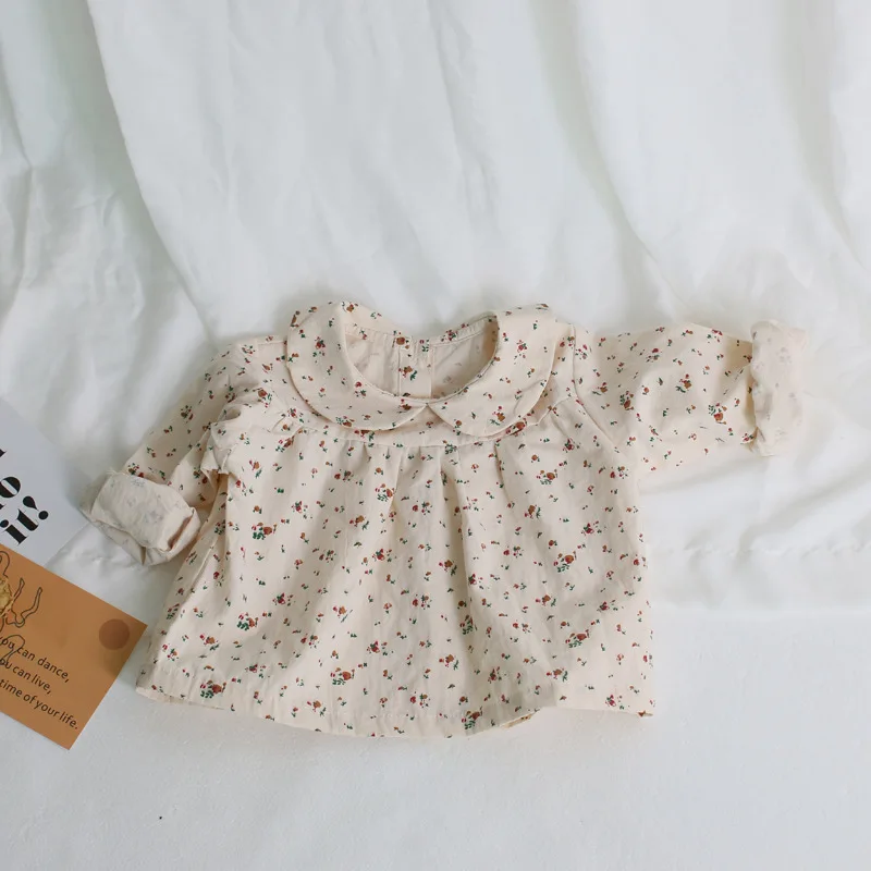Pavasarį ir Rudenį Baby Girl Lėlės Atvartas Gėlių Raštas su Vakarų Stiliaus Top Marškinėliai bamblys mergina patenka drabužiai
