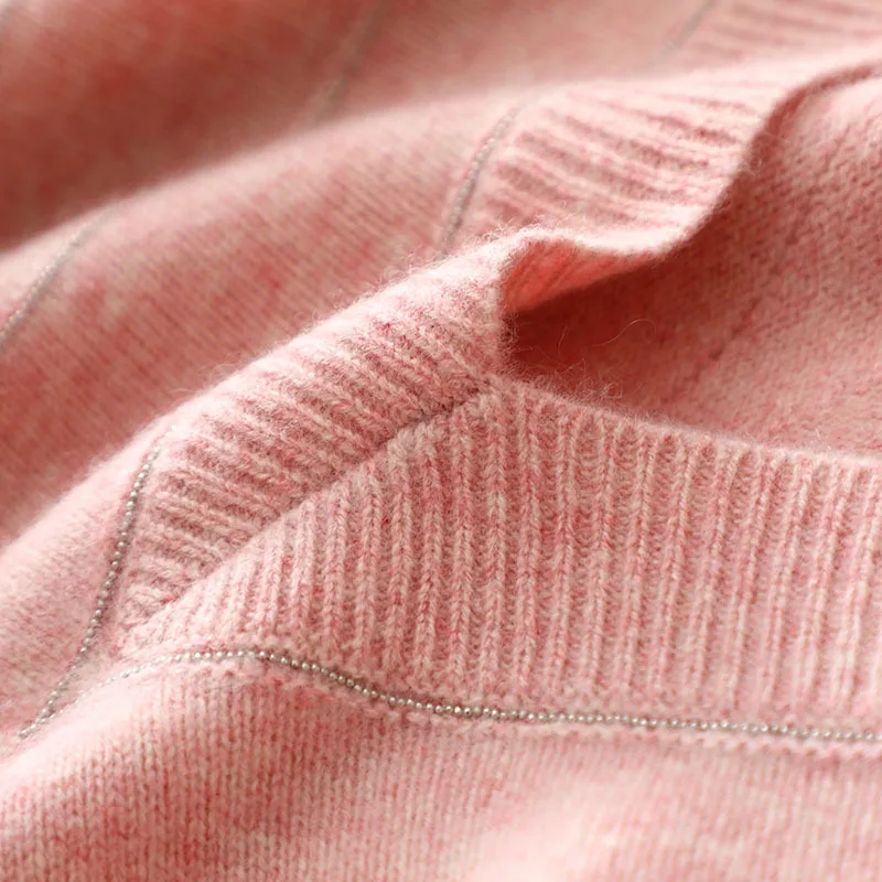 Kašmyro megztinis moterų mados v kaklo rožinės spalvos megztiniai ilgomis rankovėmis megztiniai prarasti ponios elegantiškas, jaukus žiemos trikotažas