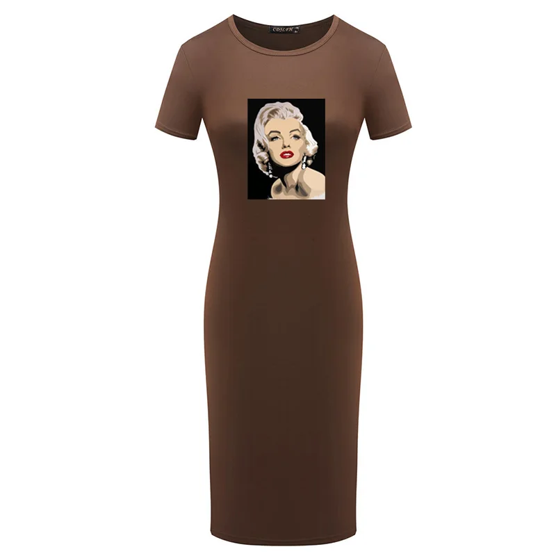 Derliaus Marilyn Monroe Spausdinimo Elegantiška, Gryna Spalva Biuro Darbo Vestidos Verslo Oficialų Bodycon Moterų Pieštuku Suknelė Sundress