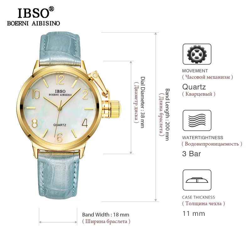 IBSO Prekės Aukštos Kokybės Moterų Klasikinio Kvarco Žiūrėti natūralios Odos Dirželis Laikrodžiai Moterų Riešo Laikrodis Montre Femme