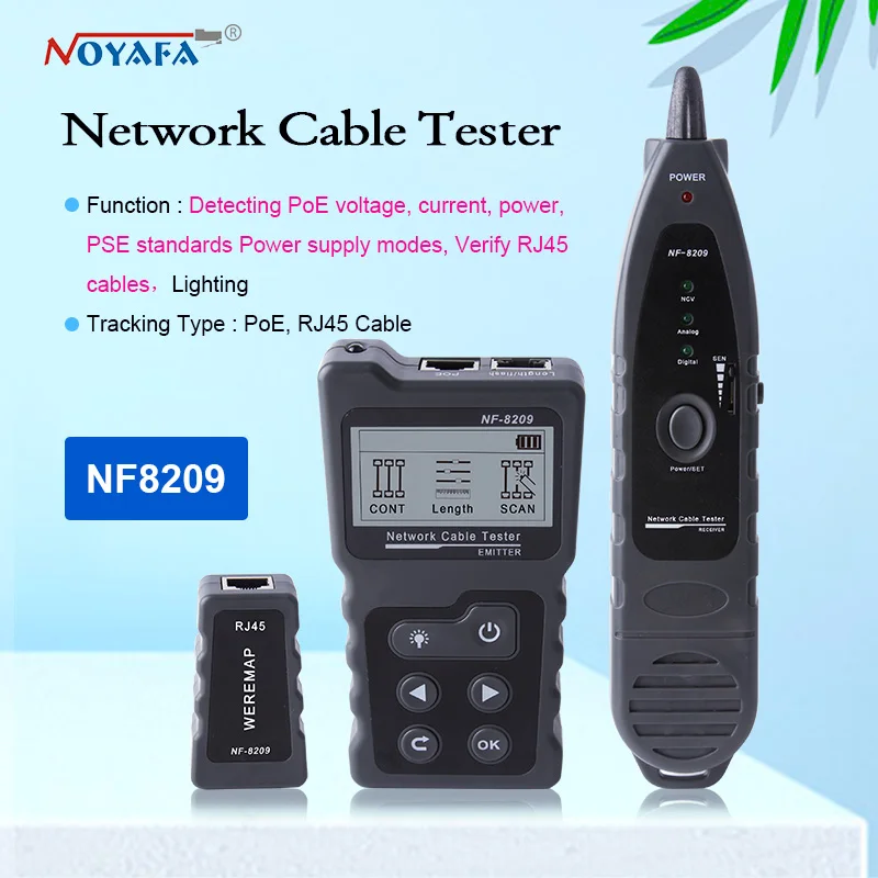 NOYAFA NF-8209 PoE Tinklo Testeris tikrintuvas Ethernet cat5,cat6 Lan testeris PoE Switch bandymų Nuskaityti Kabelių Testeris Wiremap