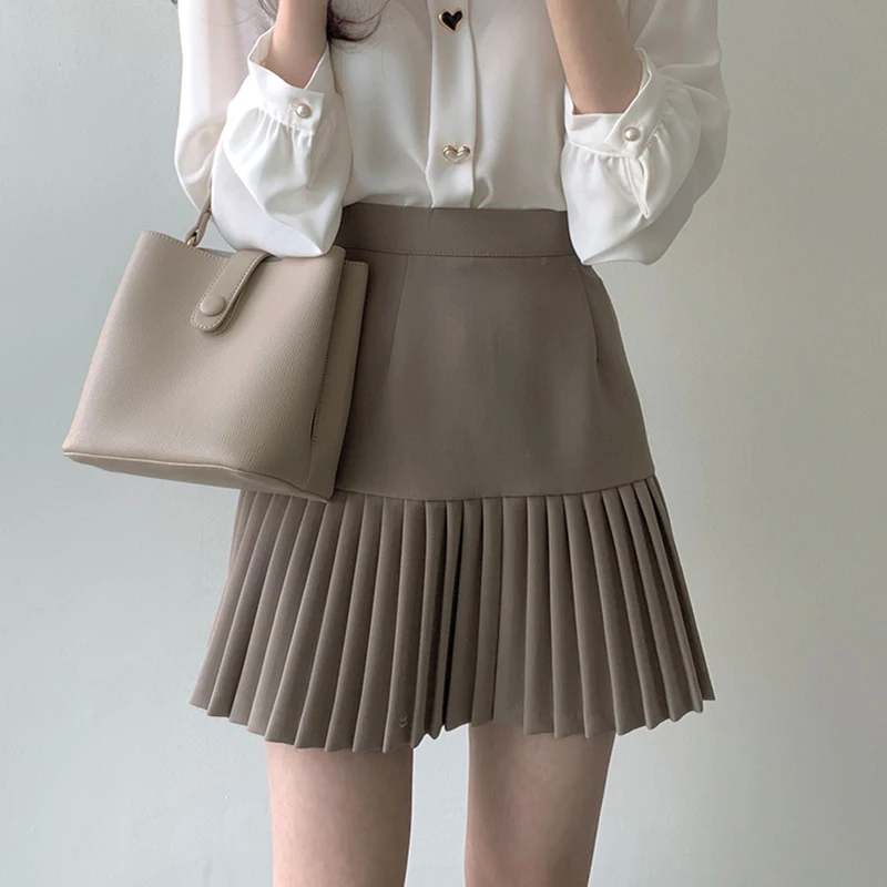 Shintimes Klostuotas Sijonas-Line Mini Sijonai Moteriški Vasaros Korėjos Juoda Chaki Moters Sijonas Imperijos Jupe Femme Faldas Mujer Moda 2020 M.