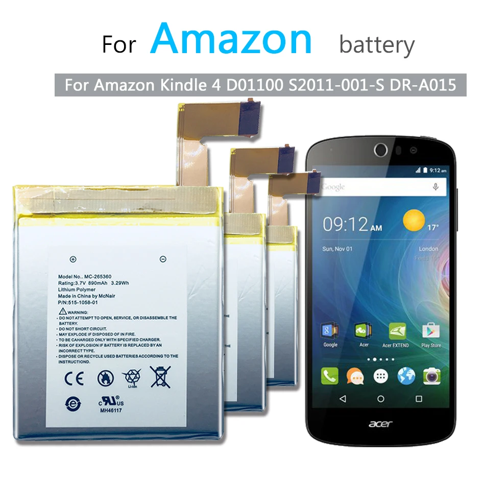 Nemokamas Įrankis 2020 naujas 890mAh Baterija Amazon Kindle 4 5 6 D01100 515-1058-01 MC-265360 S2011-001-S Baterija + Sekimo Numerį