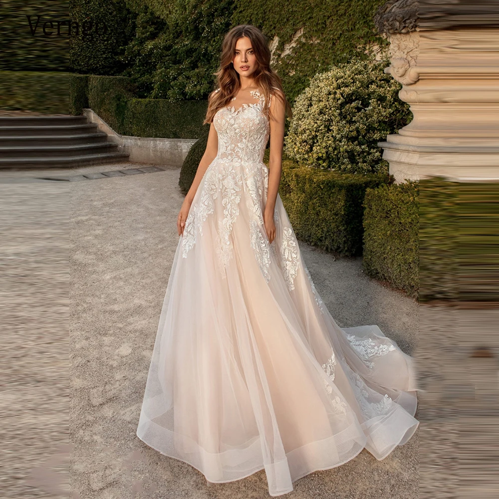 Verngo 2021 Naujas Blush Pink Nėrinių Aplikacijos Vestuvių Suknelė Nuotakos Šalyje, Sodas Vestuvinės Suknelės Elegantiškas 2021 Vestido de noiva