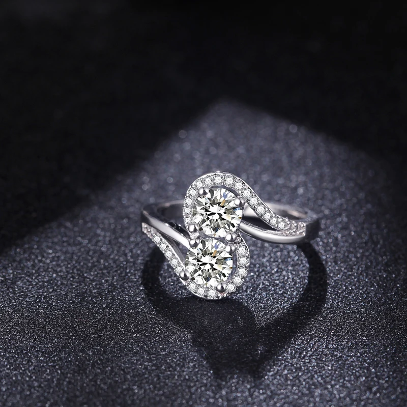 Yanleyu Elegantiškas Moteris Vestuvinį Žiedą, Nekilnojamojo Kieta 925 Sidabro Piršto Žiedas Dvigubas Apvalus CZ Sužadėtuvių Žiedai Moterims Anel PR089
