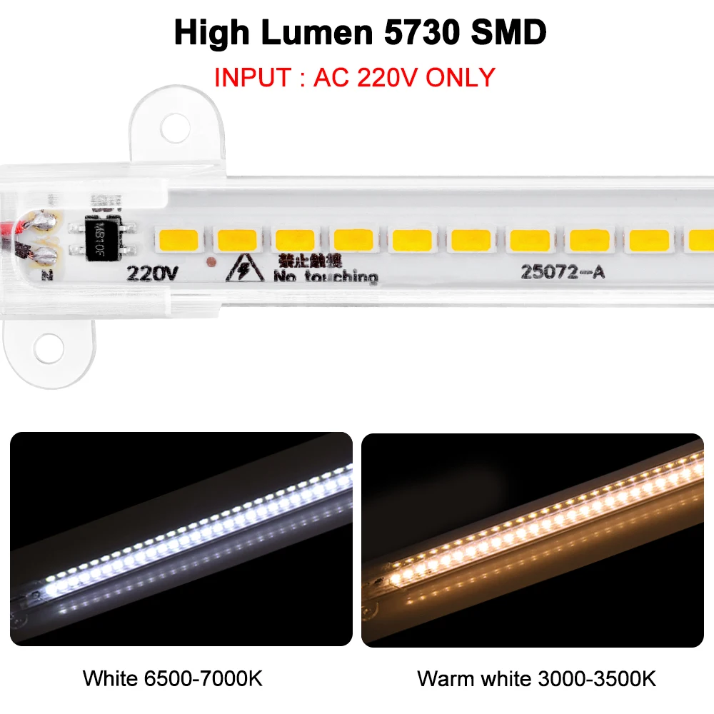 2VNT LED Juostelė Šviesos 5730 72LEDs 50CM Didelio Ryškumo AC220V Ultra plonas Sunku Standžios juostelės šviesos greitai prijungti LED Fluorescencinis Vamzdelis