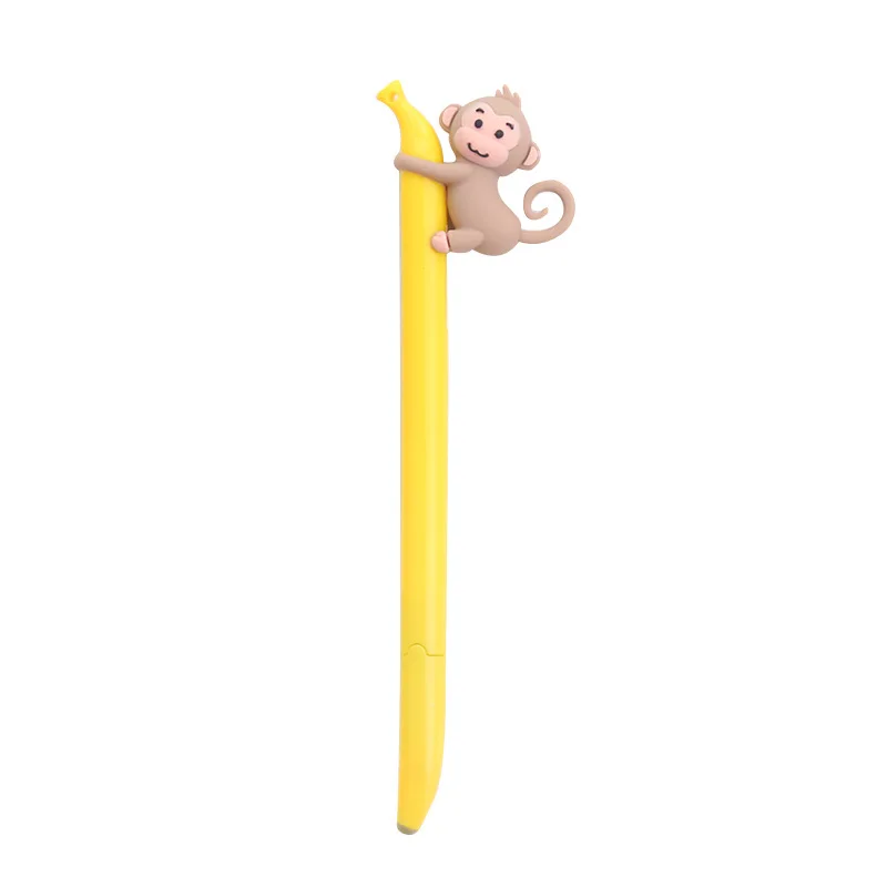 5 vnt Mielas beždžionės gelio rašiklis Geltonas Bananų 0,5 mm, Juodos spalvos rašalo rašikliai rašyti Kanceliarinės prekės mokyklinės prekės, Medžiagos, pieno stiklo F748