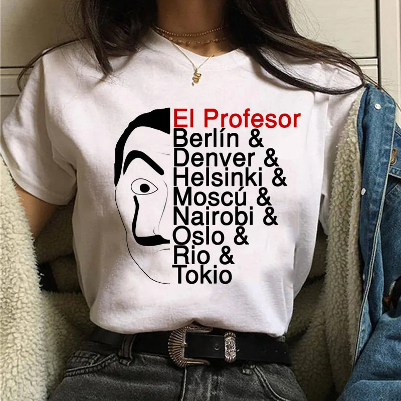 Harajuku popieriaus namas T-shirt viršaus į mados moterų marškinėliai pensijų pinigų plėšimas moteriški marškinėliai juokinga La Casa De Papel T-shirt