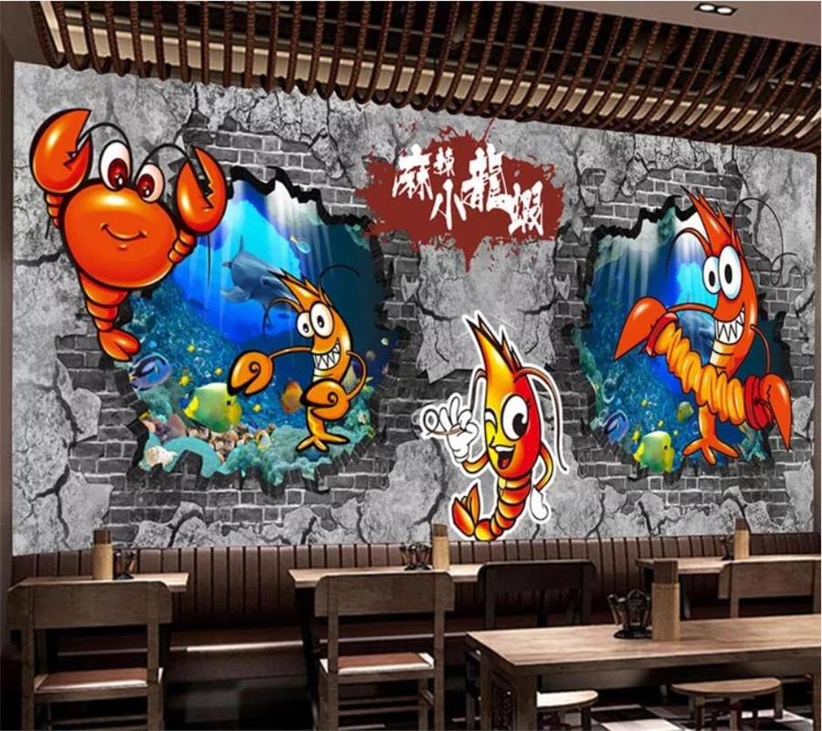 Beibehang Užsakymą 3D tapetai ranka-dažytos aštrus vėžiai jūros gėrybių restoranas įrankiai sienos dokumentų namų dekoro 3d papel de parede