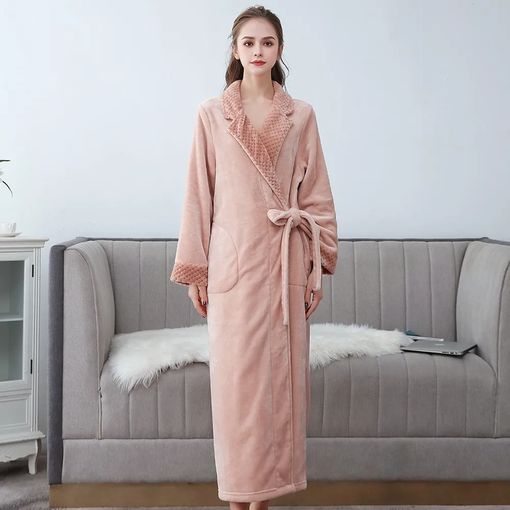 Negabaritinių 3XL Tirštėti Pižamą naktiniai drabužiai 2021 Naujas Moterų Chalatas Kimono Suknelė Koralų Vilnos Sleepwear Mėgėjams Kietas Namų Drabužiai
