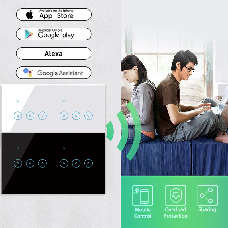 TUYA Smart Switch 6 Būdu Lizdo Touch Panel WiFi Bevielio ryšio Kontrolė Suderinama Su Alexa 