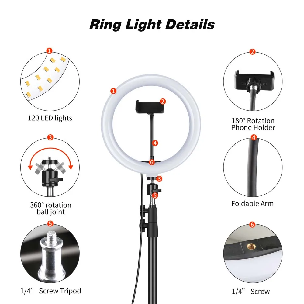 ŠAUDYTI Pritemdomi LED Šviesos Žiedas su Trikoju USB Selfie Žiedas Lempos Fotografijos Ringlight su Stovu už Mobilųjį Telefoną Vaizdo Gyventi Studija