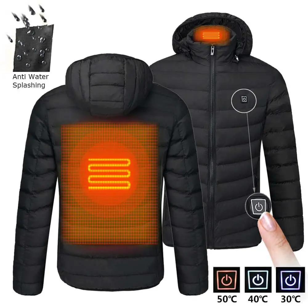 2020 NWE Vyrų Žiemą Šiltas USB Šildymo Smart Jackets Termostatas Gryna Spalva Gobtuvu Šildomos Drabužiai Neperšlampamas Šiltas Striukes