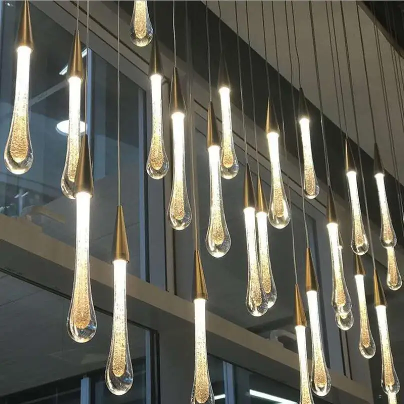 Aukso Vandens lašas Kristalų Kūrybos Pakabukas Šviesos Europos stiliaus Prabangus Restoranas, LED Lempos Moderm Stiklo Patalpų Apšvietimas
