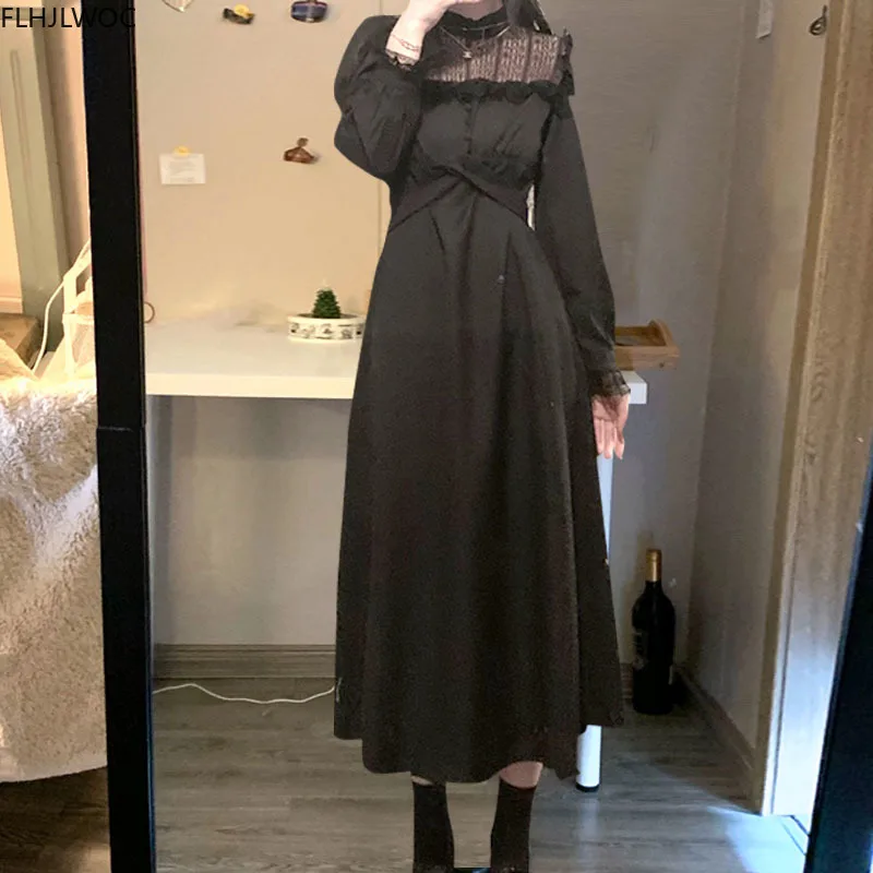 2021 Naujų Metų Dienos, Mergaitės Šalies Moteriškas Vestidos Moterų Mados Long Sleeve Black Lace Tuščiaviduriai Iš Long Maxi Elegantiška Suknelė N3003