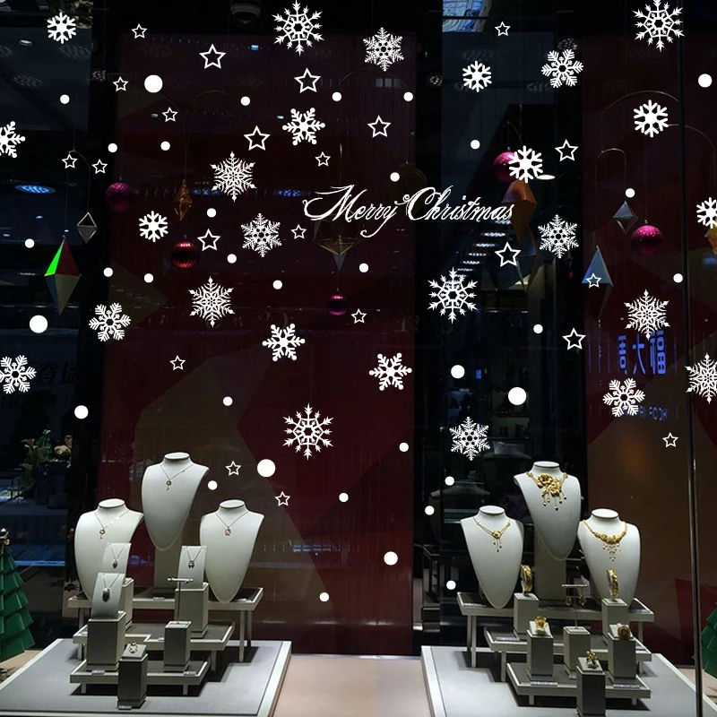 Kalėdų Dekoracijas Siena Lipdukas Prekybos Centro Parduotuvėje Stiklo Dekoras Durų, Langų Lipdukai Baltos Snaigės Nuimamas PVC Lipdukai