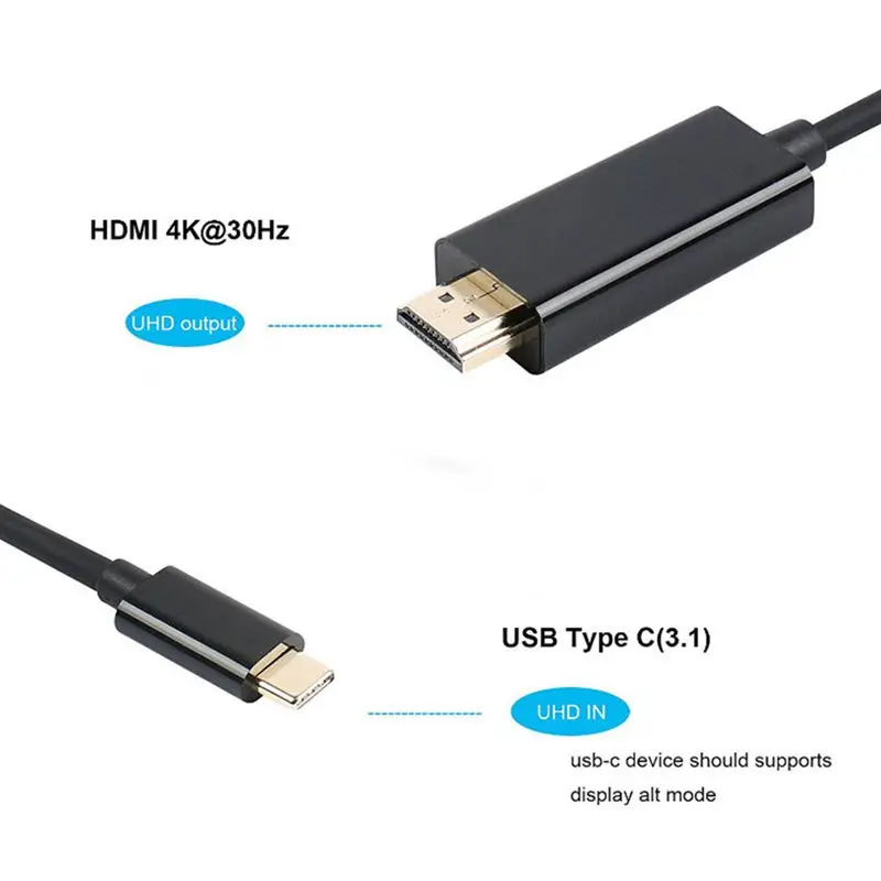 USB C į HDMI Adapteris, 6FT/1.8 m USB 3.1 Tipas-C Male HDMI Male 4K Kabelis Juoda