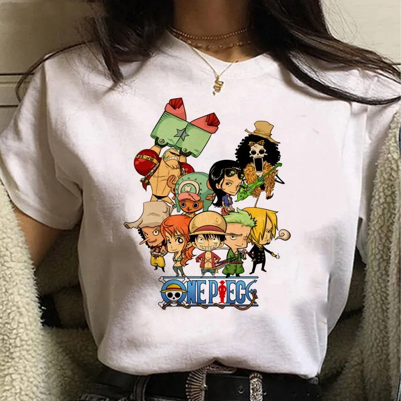 Kawaii Japonų Anime One Piece Luffy Marškinėliai Moterims Juokingas Animacinių filmų Vasaros Viršūnes T-shirt Harajuku Grafinis Tees Unisex Marškinėlius Moteris
