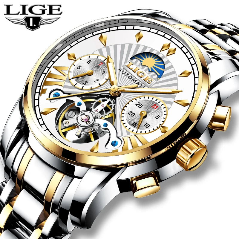2020Mens Laikrodžiai LIGE Automatinis Mechaninis laikrodis Vyrams Full Steel Laikrodis atsparus Vandeniui Viršuje, Prabangių Verslo Žiūrėti Relogio Masculino+Box