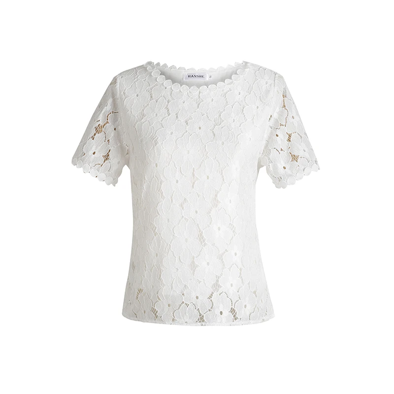 Nauja vasaros trumpomis rankovėmis nėriniai moterų marškinėliai palaidinė mados 2021 O-kaklo moteriški drabužiai marškinėliai balti moteriški viršūnes blusas