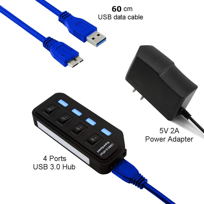 Didelės Spartos USB Hub 3.0 4 / 7 Port USB 3.0 Hub 5Gbps Splitter On/Off Jungiklis su ES/JAV/AU/JK Maitinimo Adapteris, skirtas MacBook Nešiojamas KOMPIUTERIS