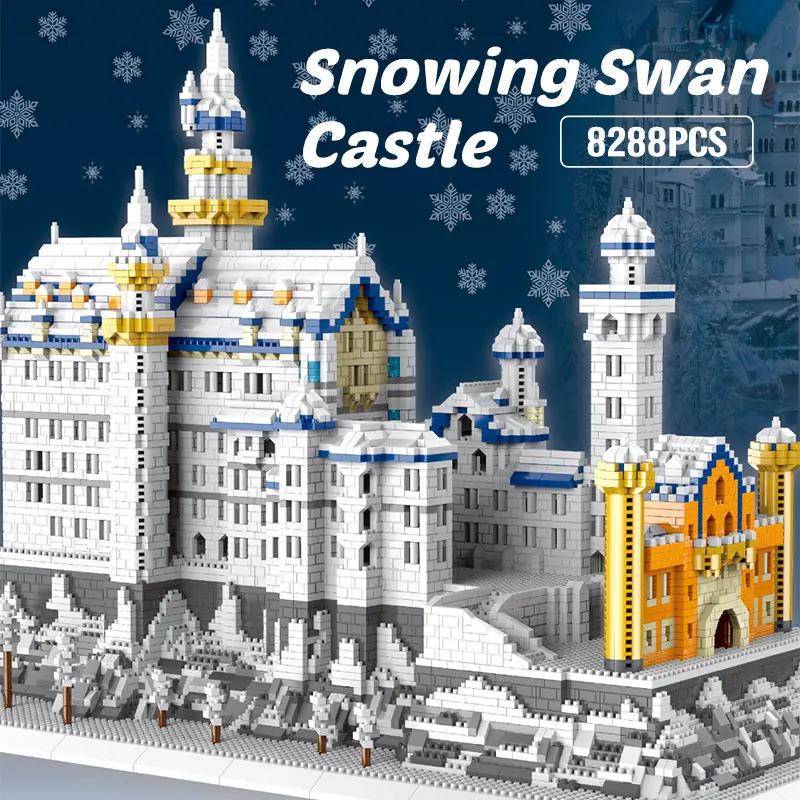 8288pcs Diamond Sninga Swan Pilies Architektūra, Statyba Blokai Micro Plytų Nustato Švietimo Žaislai Vaikams Kalėdų Dovanos