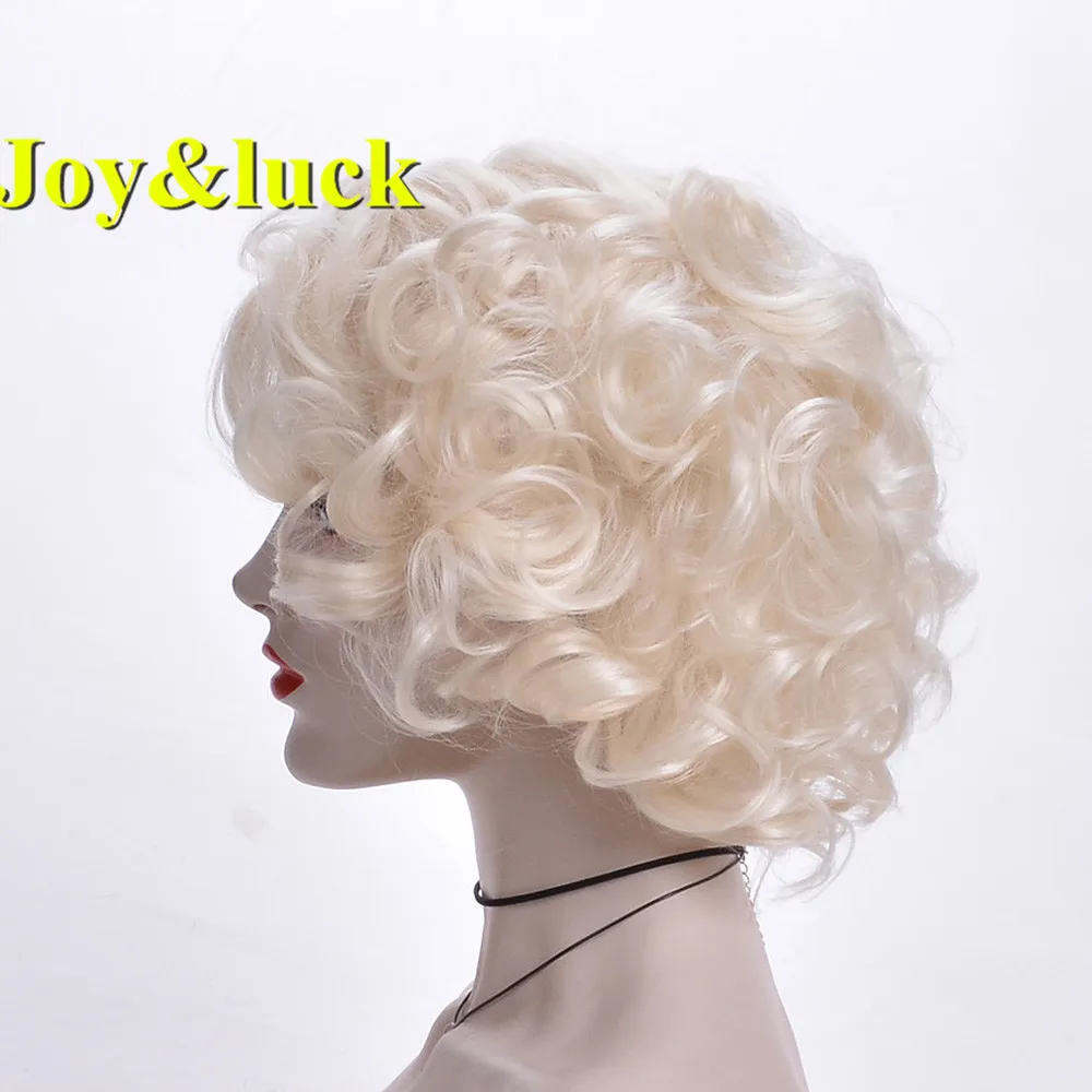Džiaugsmas&sėkmės Trumpi Šviesūs Perukas Gamtos Garbanoti Perukai Blondinė Sintetiniai Perukai Su Kirpčiukais Plaukų Cosplay Perukai Perukas ar Kasdien, Plaukų Stilius