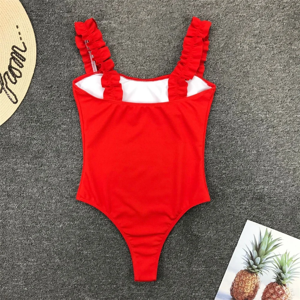 Moteris Raudona Vieno Gabalo Bikini Retro Brazilijos maudymosi kostiumėlis Vasaros Susiėmę Bodysuits Moterų Stora montavimo Maudymosi kostiumai Seksualus Vientisų maudymosi kostiumėlį