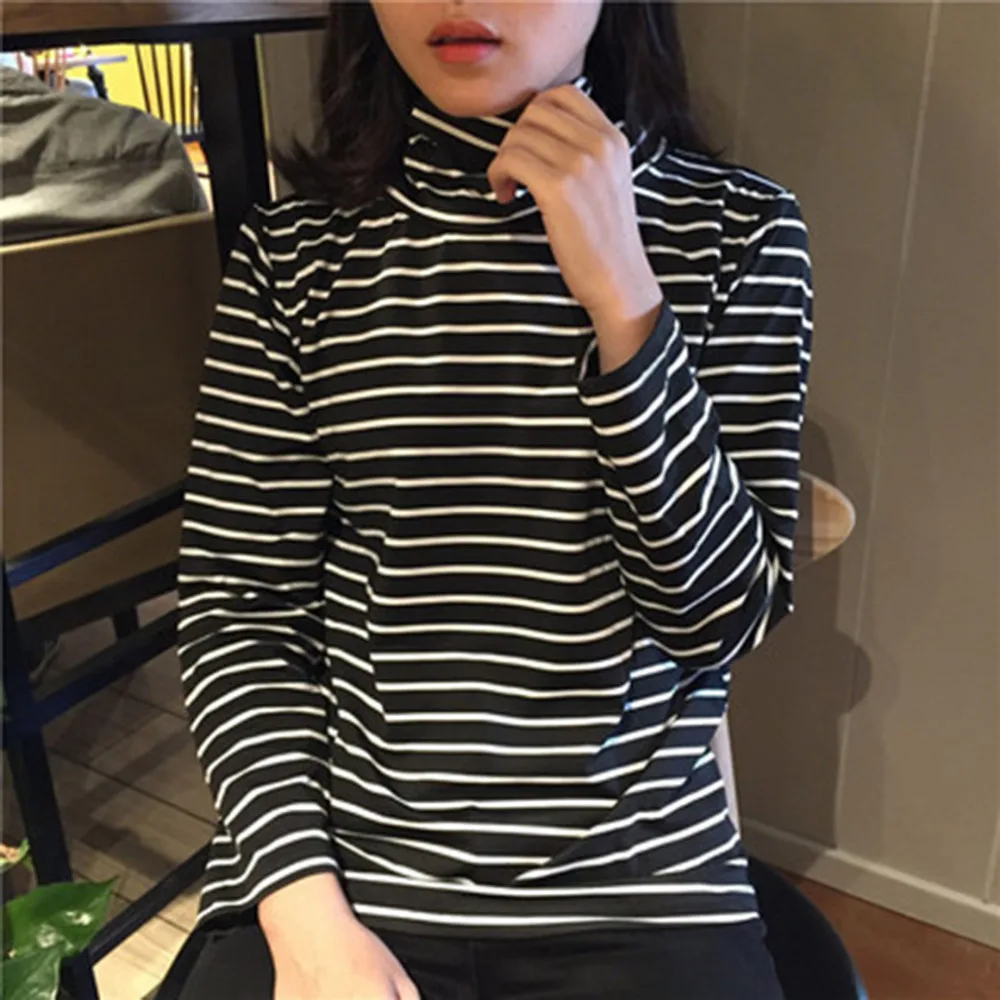 Tee Marškinėliai Moteris 2020 M. Pavasarį Naujas korėjiečių Harajuku Dryžuotas Golfo marškinėliai Moterims ilgomis Rankovėmis marškinėliai Atsitiktinis Viršūnės
