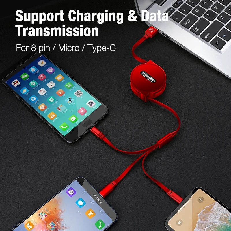 Cafele 3 in 1 Ištraukiama Micro USB Kabelį, Tipas C, Greito Įkrovimo Kabelis Huawei 
