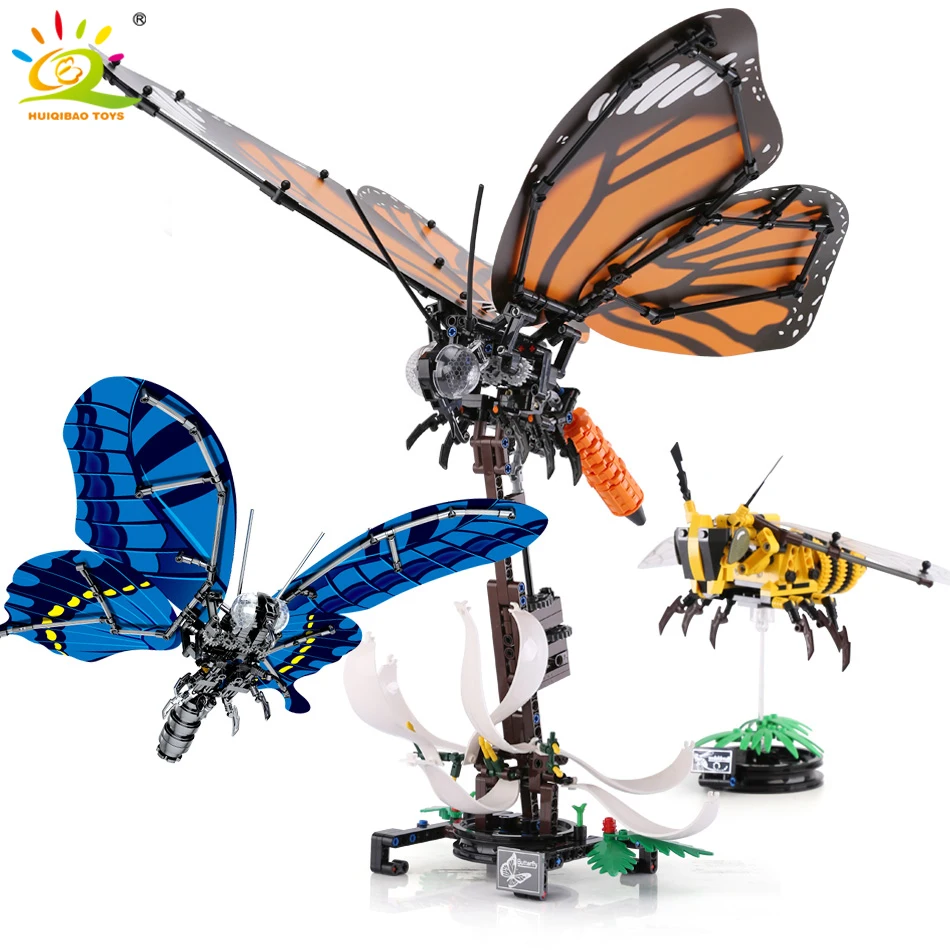 HUIQIBAO Vabzdžių Imituoti Swllowtail Drugelis Kilnojamojo Blokai Techninės Tigras Drugelių Kolekcija Plytos Vaikų Žaislai