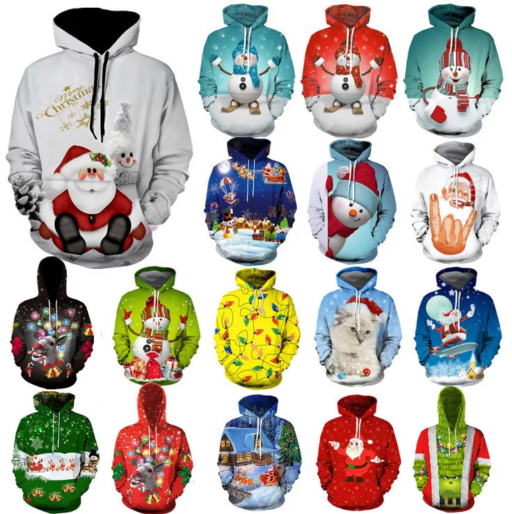 2020 Mados Bjaurusis Kalėdų Džemperis Moterims Kalėdų Džemperis Negraži Naujovė Sniego 3D Megztinis su Gobtuvu Sweate Santa Claus Didelio Dydžio