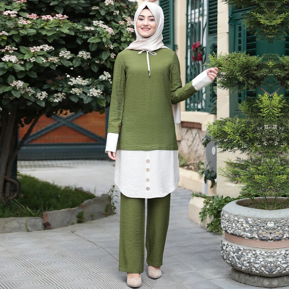 Siskakia Musulmonų Moterų Suknelė Nustatyti 2020 M. Dubajaus Abaja Malajų Turkija, jungtiniai arabų emyratai Mados Dviejų dalių Kostiumas Nustatyti ilgomis Rankovėmis Viršuje Ilgas Kelnes