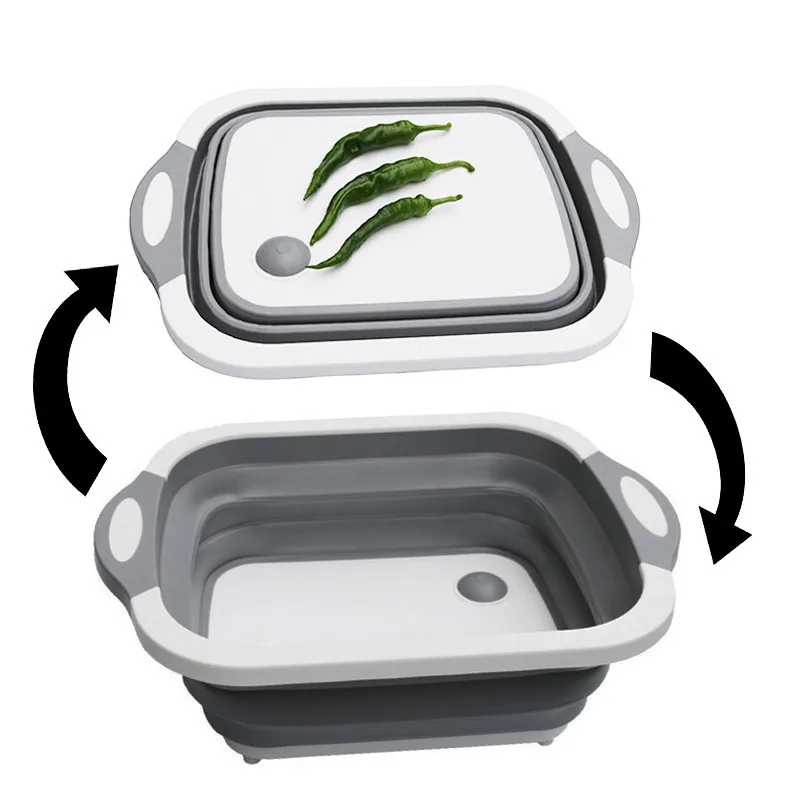 3 In 1, sulankstomas smulkinimo, pjovimo lenta krepšelį multi-funkcija silikono nutekėjimo virtuvės kapoti blokus vaisių saugojimo skalbimo krepšelio