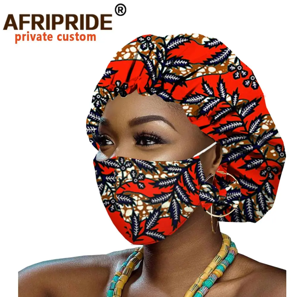 Afrikos Kepuraitės Moterų Auskarai Afrikos Ankara Spausdinti Kepuraitės Nakties Miego Skrybėlę Turbaną Vaškas Batikos Medvilnės Rungtynės Spausdinti Kaukė A20H011