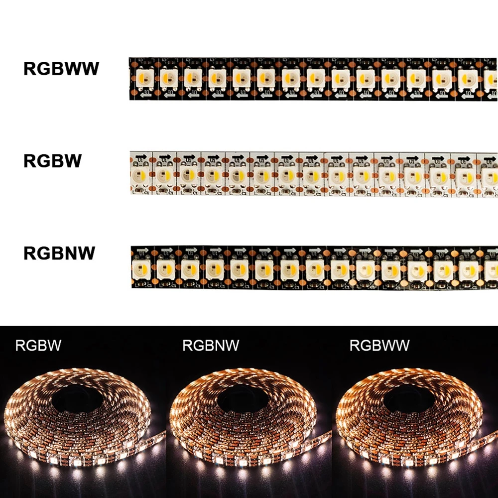 SK6812 RGBW/RGBNW/RGBWW (Panašiai Ws2812b) 4 1 0.5/1/2/3/5m 30/60/144 led/taškų/m Atskiras Naudojamos Led Juostelės DC5V