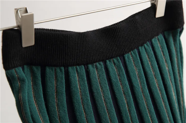 2019 Naujas Mados Derliaus Klostuotas sijonas Moterims Dryžuotas mezgimo Moterų sijonas Vidurio Blauzdos Pavasarį, rudenį Atsitiktinis ilgas sijonas Moteris