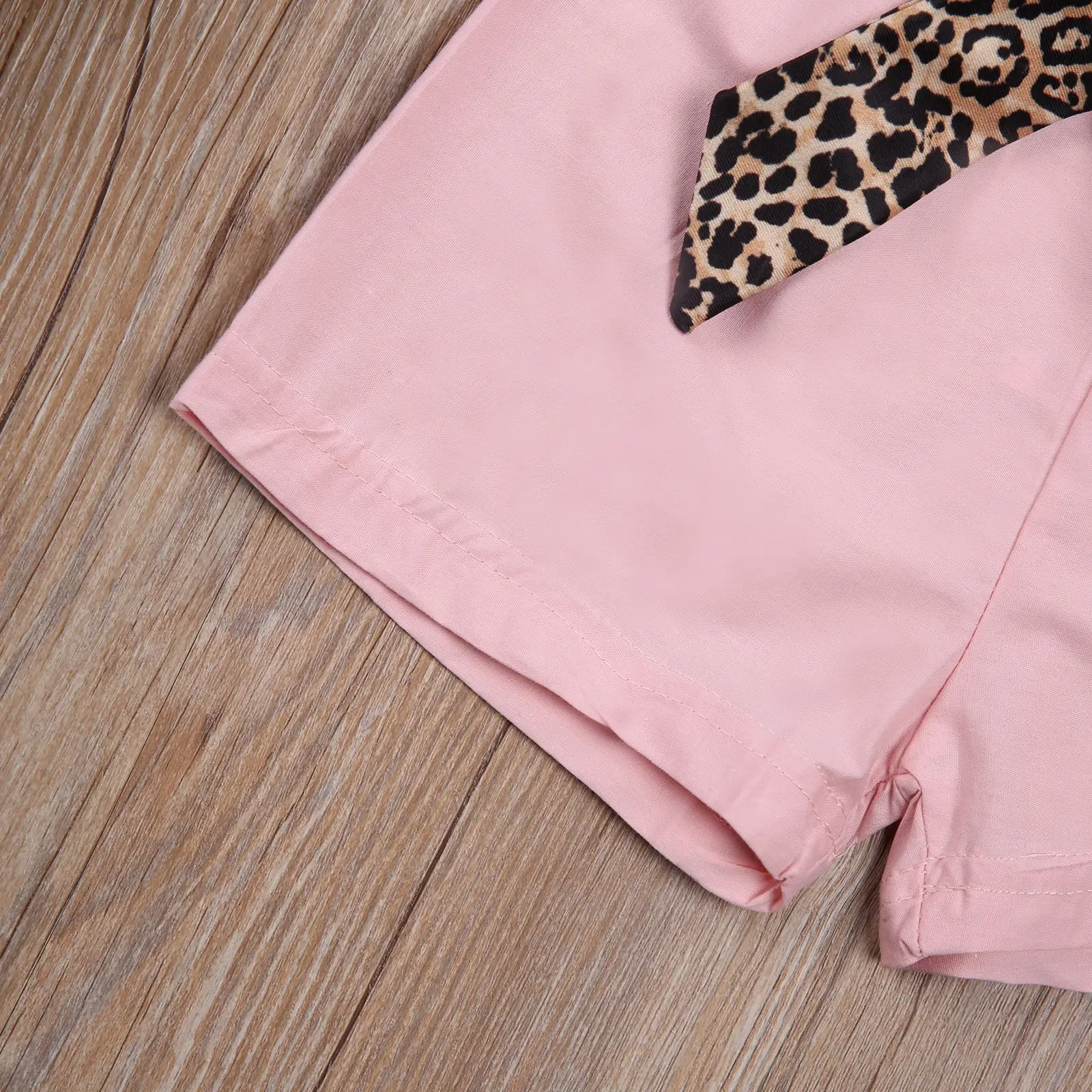 Vasaros mergaičių gražių stilių suspender rankovių Leopardas Spausdinti Viršuje Rožinės spalvos Šortai Nustatyta 1y-6y