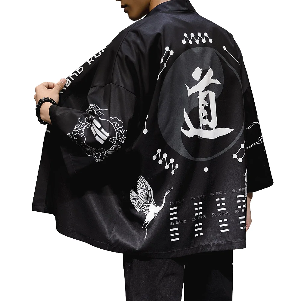 Tradicinis Japonų kimono yukata vyrų atspausdintas trumpas chalatas, cardigan aukštos kokybės prarasti didelio dydžio apsiaustu vyriškos 3/4 rankovėmis marškinėliai