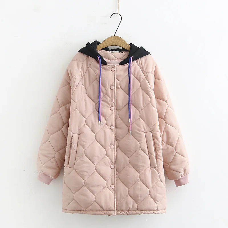 Naujas ponios rudens žiemos plus size ilgai wadded hoodie moterims didelių palaidų ilgos rankovės kišenėje mygtuką rožinės spalvos paltas 3XL 4XL 5XL 6XL