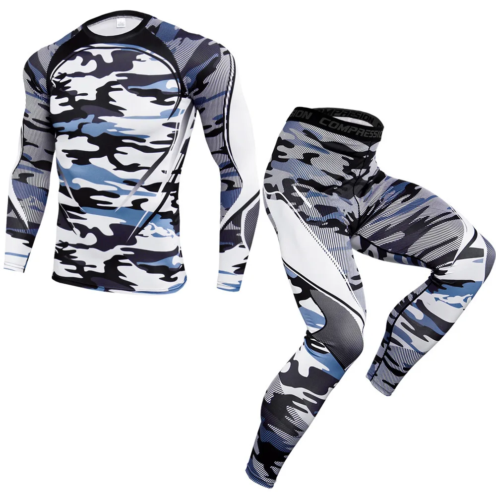 Visiškai Naujas sportinis Kostiumas Vyrams Long Sleeve T marškinėliai Kelnės MMA Suspaudimo Veikia Nustatyti Vyrų Kultūrizmo Rashguard Gimnastikos Fitneso Tracksuit