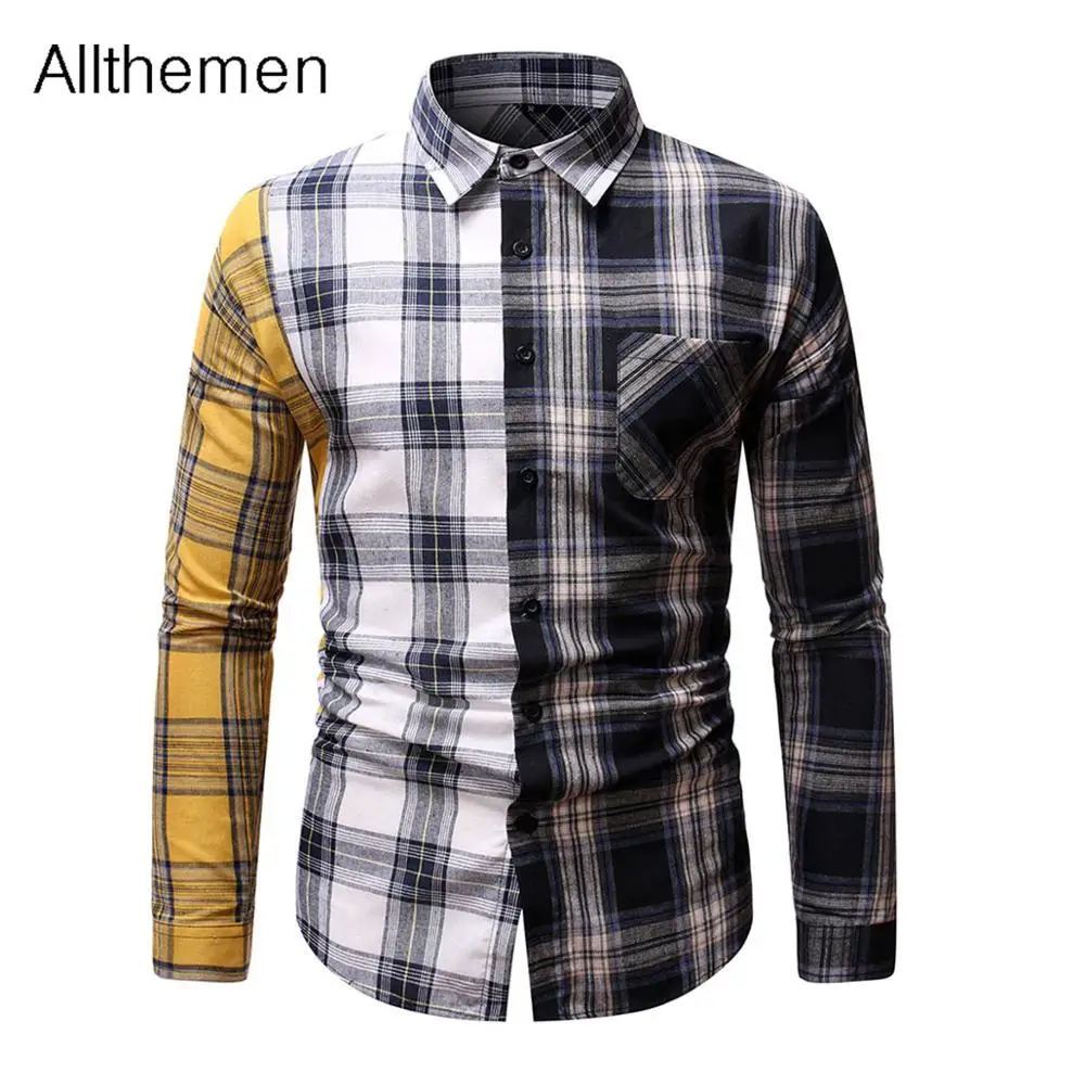 Allthemen vyriški Marškinėliai Vyrams Medvilnės Pledas Marškiniai Vyras Kratinys Mygtuką Iki ilgomis Rankovėmis Marškinėliai Harajuku Drabužių Streetwear