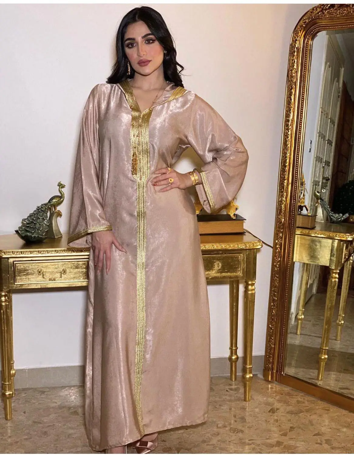 Musulmonų Abaja Arabų Suknelės Siuvinėjimo Hijab Patenka Aukso Juostele Afrikos Dashiki V-Kaklo, Ilgomis Rankovėmis Maxi Suknelė Turkijos Drabužiai